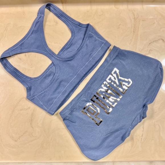 🔥PINK VICTORIA’S SECRET Cotton Dorm Bling Bralette & Boyshorts Dusty Iris LARGE - Picture 5 of 16